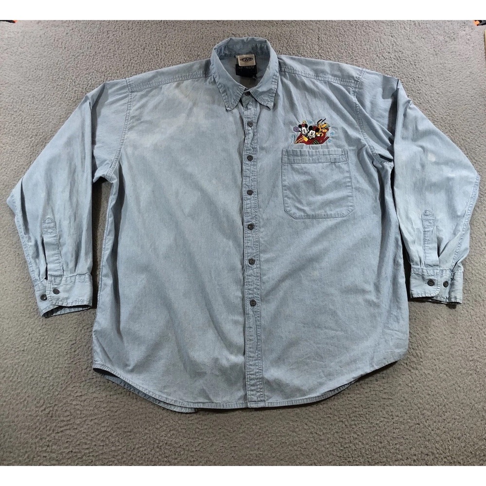 Disney Family Holiday Party 2004 Denim Shirt Adults XL Blue Relax Fit